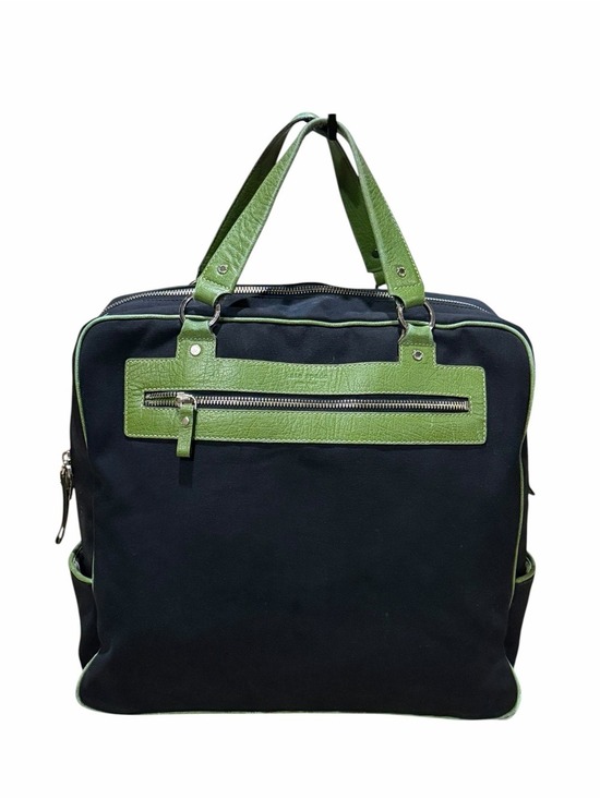 kate spade Handbags - Kate Spade New York Canvas Tote Bag Navy Green Leather Trim